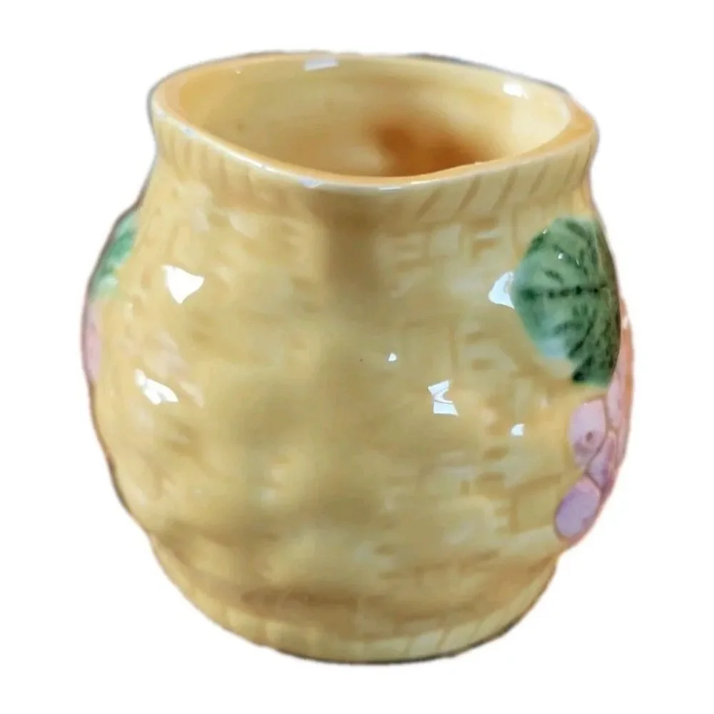 Vintage 1/2 Cup Strawberry Ceramic Pitcher Basket Weave Country Kitchen Decor